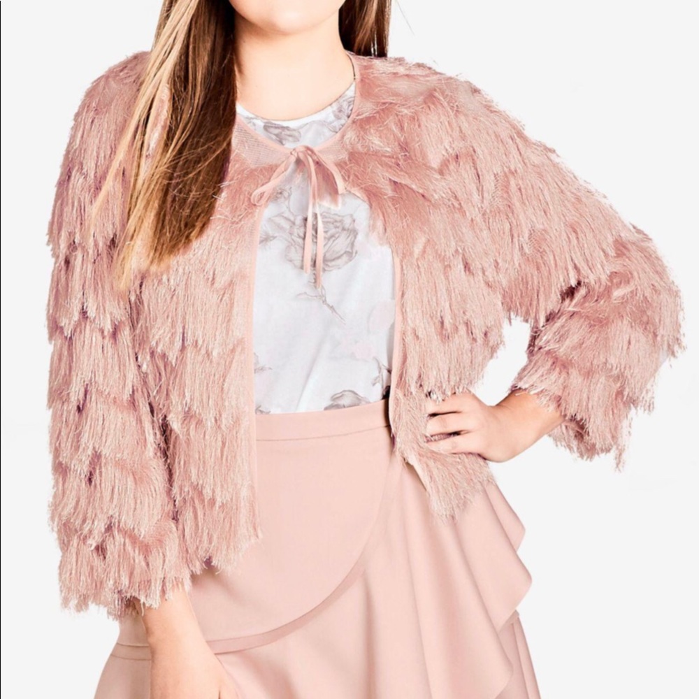 City Chic Pink Fringe Jacket